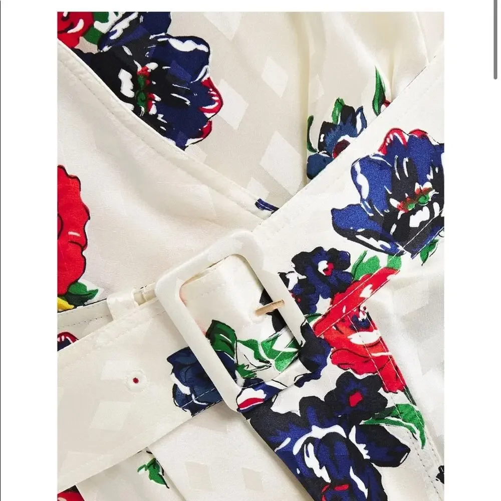 Tory Burch Floral Ruffle Silk Belted Wrap Dress Size 8